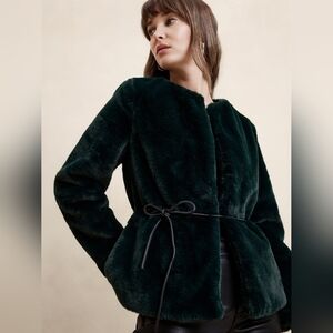NWT Banana Republic Faux Fur Tie-Waist Jacket Luxury Teal Green